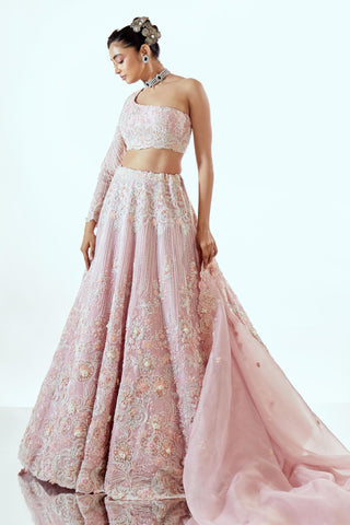 Lehenga Set for Indian Weddings – Pink Parse Organza Craft by Pallavi Poddar
