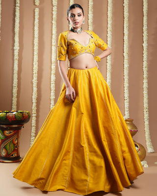 Mustard yellow heavy slub avyanna lehenga set