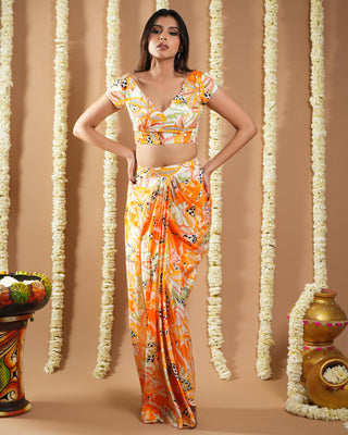 Orange forest avyanna drape indo set