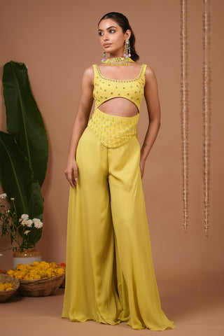 Indo set for Indian Wedding – Lime Georgette by AHI Clothing