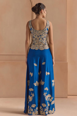 Sharara Set for Indian Wedding - Blue Off The Record Mulberry Silk Top and Garara Set by Osaa by Adarsh at Mrs. G

