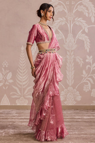Pink gold ever after saree set with belt