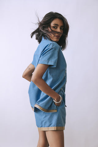 Blue hooked in summer ice link denim co-ord set
