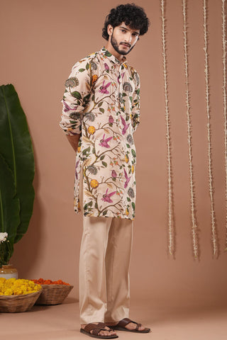 Organza kurta set for Indian Wedding – Cream Lemon Printed by AHI Clothing