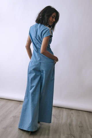 Blue hooked in summer ice veil denim co-ord set