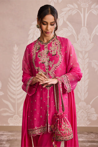 Pink embroidered nooreh ever after kurta silk set