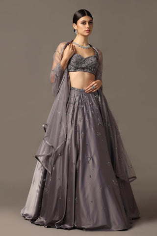 Gray satin lehenga set