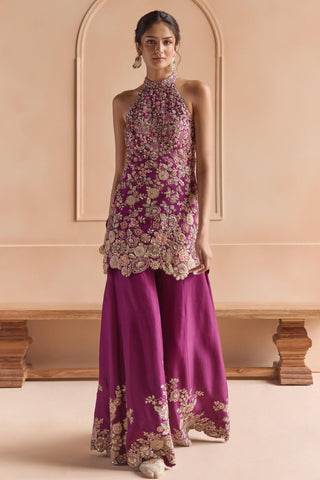 Sharara Set for Indian Wedding - Maroon Off The Record Embroidered Sharara Set by Osaa by Adarsh at Mrs. G

