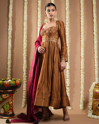 Antique golden avyanna anarkali set