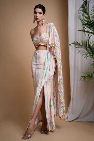 Multicolor sitara stripes printed drape set
