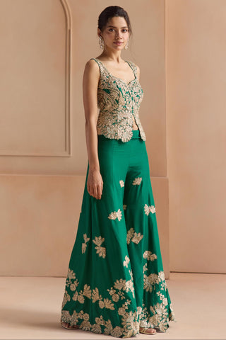 Sharara Set for Indian Wedding - Green Off The Record Embroidered Top and Garara 