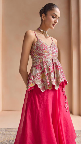 Peplum Skirt Set for Indian Wedding - Pink Off The Record Embroidered Peplum and Skirt Set by Osaa by Adarsh at Mrs. G

