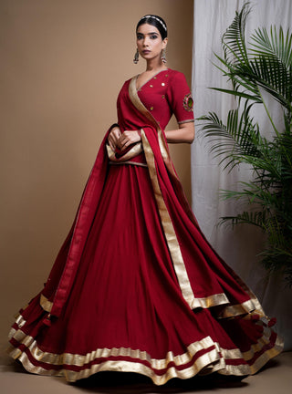 Maroon sitara short kurti with lehenga