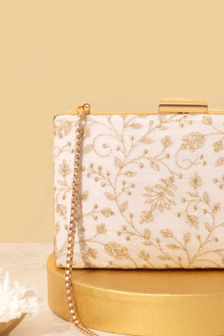 White antaria embroidered clutch