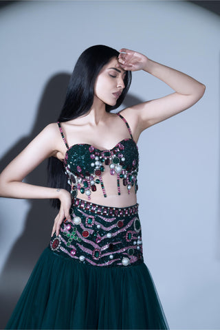 Green corset corset and skirt