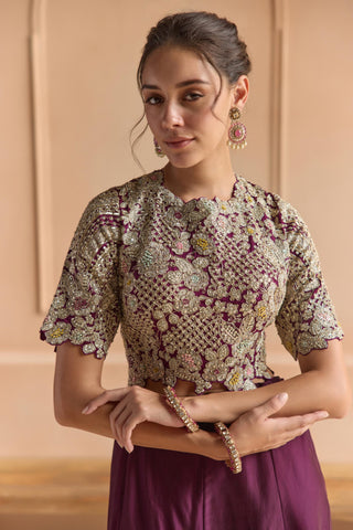 Lehenga Set for Indian Wedding - Maroon Off The Record Embroidered Top and Skirt Set by Osaa by Adarsh at Mrs. G