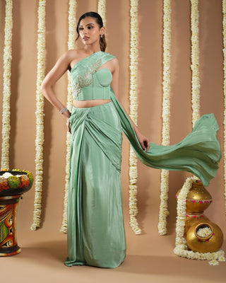 Mint green avyanna corset draped saree
