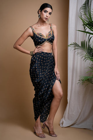 Green sitara digital print indo drape set