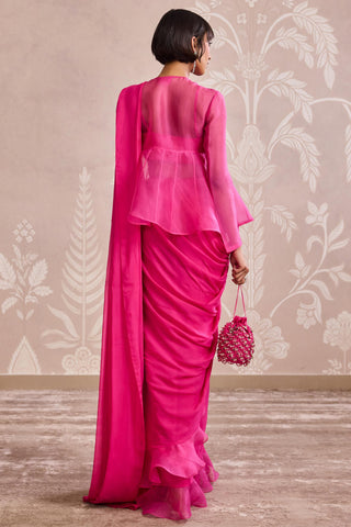Pink nooreh ever after jacket saree set