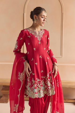 Kurta Set for Indian Wedding - Red Off The Record Kurta Set by Osaa by Adarsh at Mrs. G



