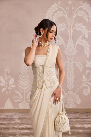 Ivory ever after ruffled blouse saree with belt