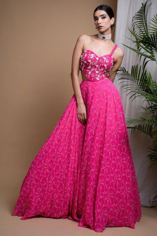 Pink sitara digital print indo lehenga set
