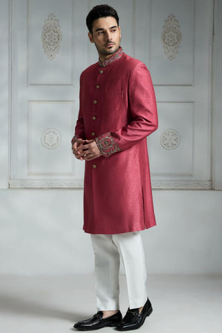 Maroon solid sherwani set
