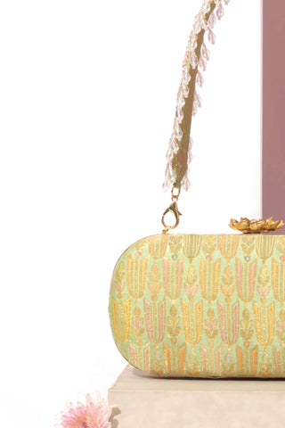 Green titli pure banarasi silk capsule clutch