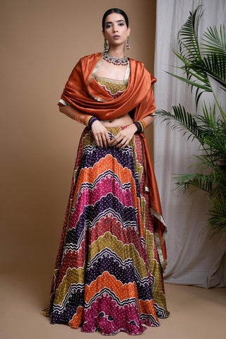 Multicolor sitara digital print heavy lehenga set