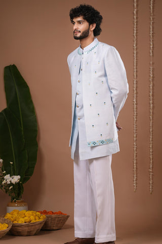 Jodhpuri set for Indian Wedding – Sky Blue Open Jacket by AHI Clothing