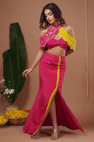 Skirt set for Indian Wedding – Rani Yellow Halter Neck by AHI Clothing