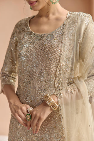 Sharara Set for Indian Wedding - Beige Off The Record Tissue Sharara Set by Osaa by Adarsh at Mrs. G

