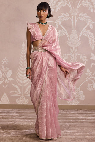 Purple gold ever after flat saree set with belt