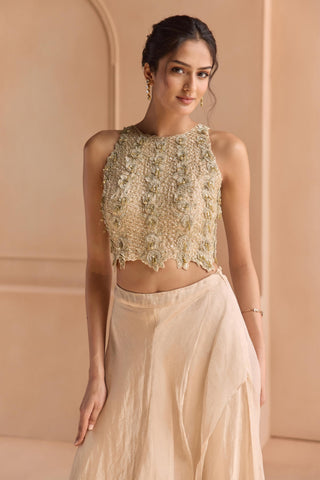Waterfall Skirt Set for Indian Wedding - Beige Off The Record Waterfall Skirt Set by Osaa by Adarsh at Mrs. G

