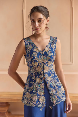 Peplum Jacket Set for Indian Wedding - Blue Off The Record Peplum Jacket Set by Osaa by Adarsh at Mrs. G


