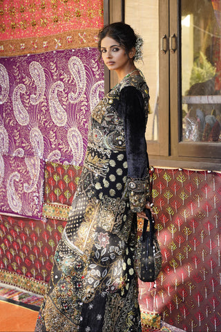 Jacket Set Evening Wear - Black Ghazal Embellished Shrug Jacket Set by Banjara Trail