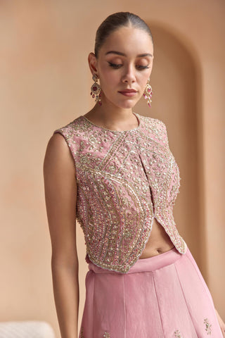Lehenga Set for Indian Wedding - Pink Off The Record Embroidered Tissue Lehenga Set by Osaa by Adarsh at Mrs. G

