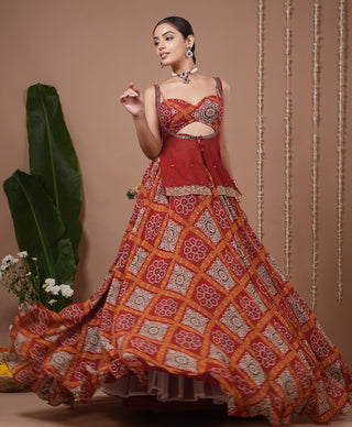 Lehenga set for Indian Wedding – Red Bandhani Printed by AHI Clothing