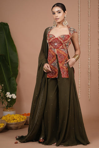 Kurti palazzo set for Indian Wedding – Red Bandhani Printed by AHI Clothing