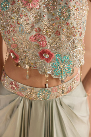 Lehenga Set for Indian Wedding - Blue Off The Record Embroidered Top and Skirt Set by Osaa by Adarsh at Mrs. G


