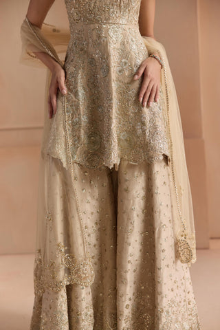 Garara Set for Indian Wedding - Beige Off The Record Peplum Garara Set by Osaa by Adarsh at Mrs. G

