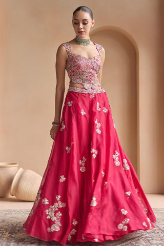 Lehenga Set for Indian Wedding - Pink Off The Record Embroidered Organza Lehenga Set by Osaa by Adarsh at Mrs. G

