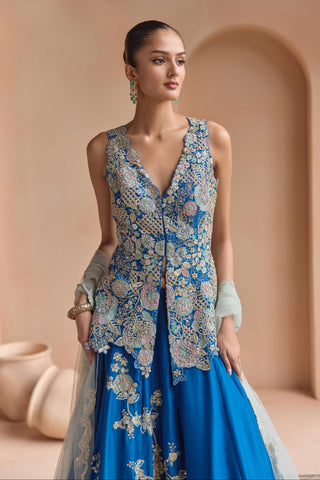 Lehenga Set for Indian Wedding - Blue Off The Record Embroidered Peplum Jacket Lehenga Set by Osaa by Adarsh at Mrs. G

