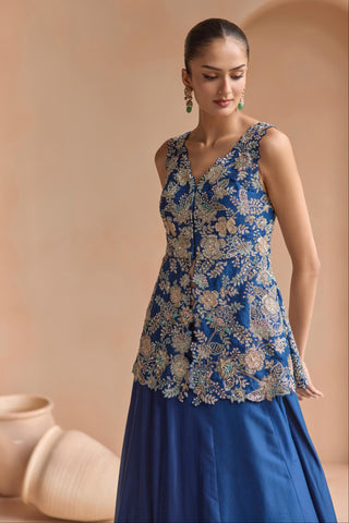 Lehenga Set for Indian Wedding - Blue Off The Record Embroidered Peplum Lehenga Set by Osaa by Adarsh at Mrs. G

