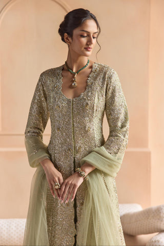 Sharara Set for Indian Wedding - Green Off The Record Embroidered Jacket Set by Osaa by Adarsh at Mrs. G
