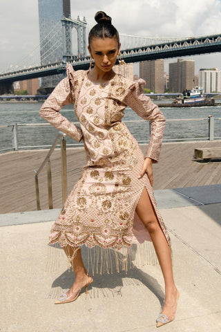 Dress Contemporary Wear Pink Slit Dress by Aashima Behl