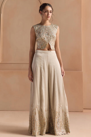 Sharara Set for Indian Wedding - Gray Off The Record Embroidered Top Set by Osaa by Adarsh at Mrs. G

