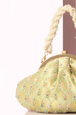 Green titli pure banarasi silk vintage purse