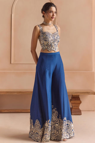 Peplum Jacket Set for Indian Wedding - Blue Off The Record Embroidered Top and Garara Set by Osaa by Adarsh at Mrs. G

