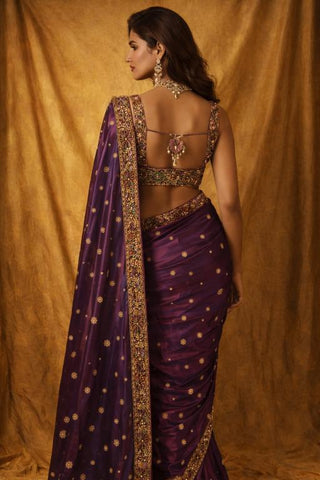 Saree Set Festive Wear - Purple Handcrafted Saree Set by Banjara Trail